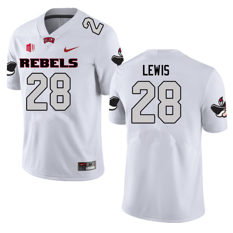 Men #28 Aaron Lewis UNLV Rebels College Football Jerseys Sale-White - Click Image to Close